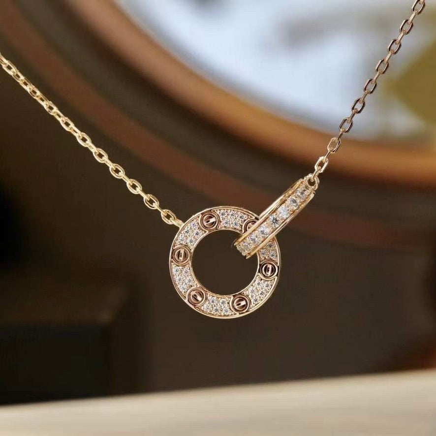 [Rose Tomorrow]LOVE 7.6MM NECKLACE ROSE GOLD AND SILVER  FULL DIAMOND