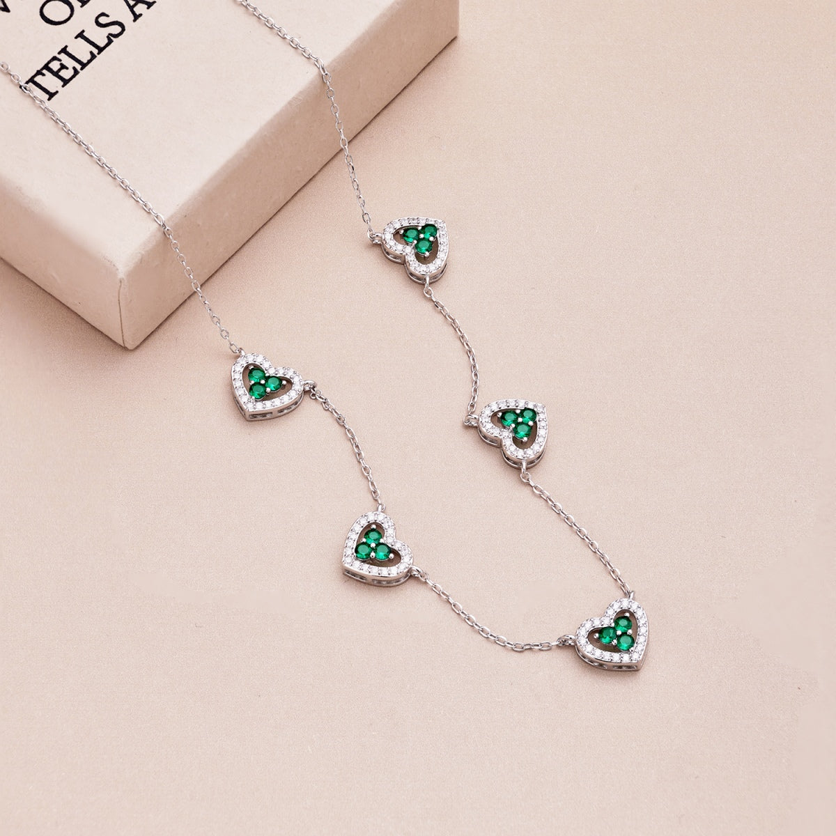 [Rose Tomorrow]Sparkling Five Heart Necklace