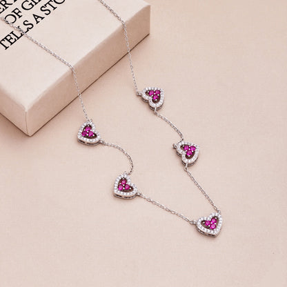 [Rose Tomorrow]Sparkling Five Heart Necklace