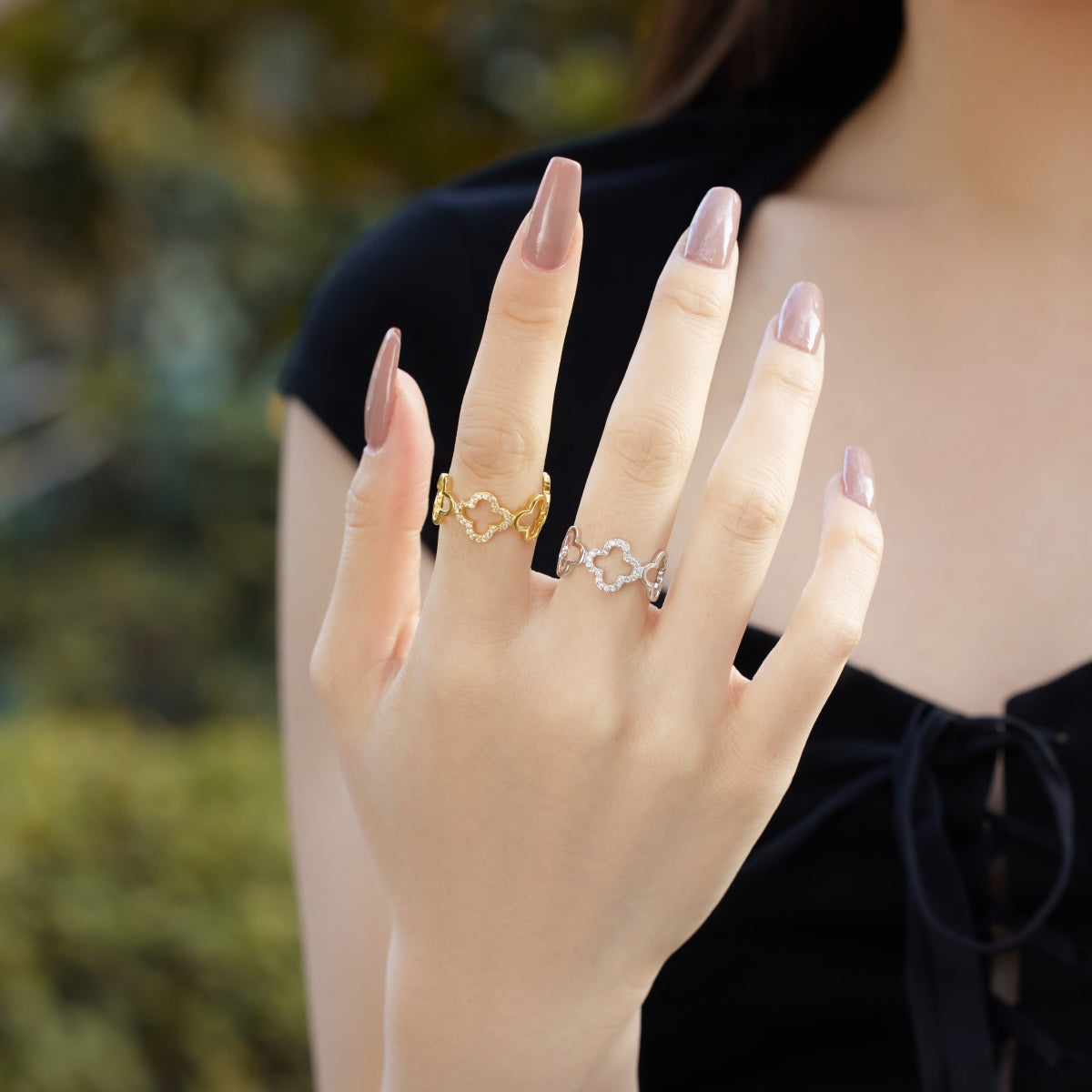 [Rose Tomorrow]Hollow Design Four-Leaf Clover Flower Shape Ring