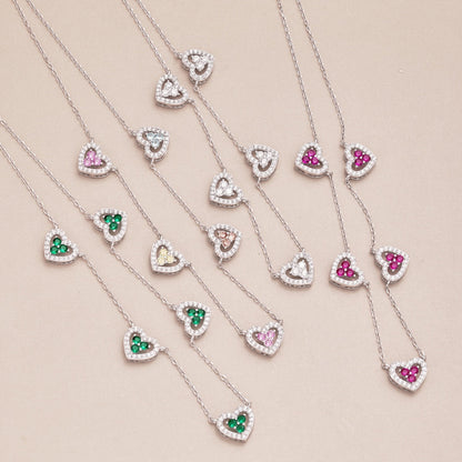 [Rose Tomorrow]Sparkling Five Heart Necklace