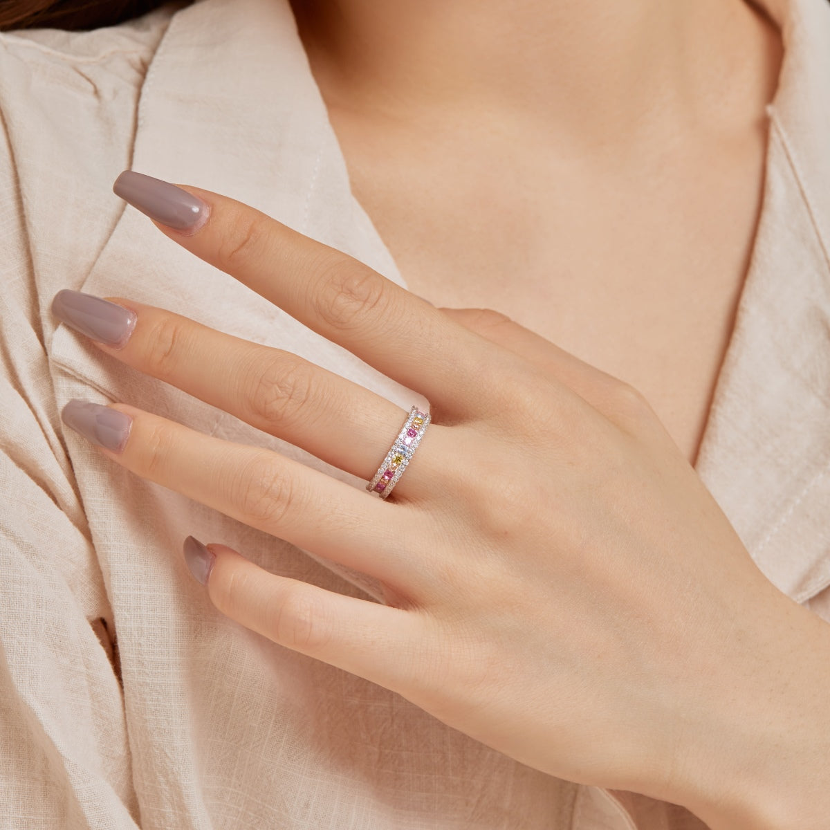 [Rose Tomorrow]Delicate Colorful Round Cut Daily Ring