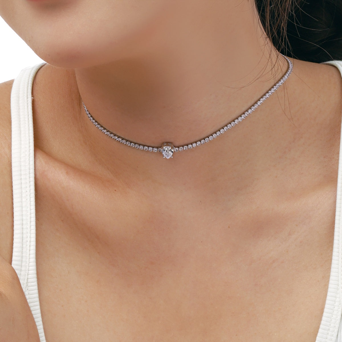 [Rose Tomorrow]1.0 carat Unique Pear Cut Tennis Necklace