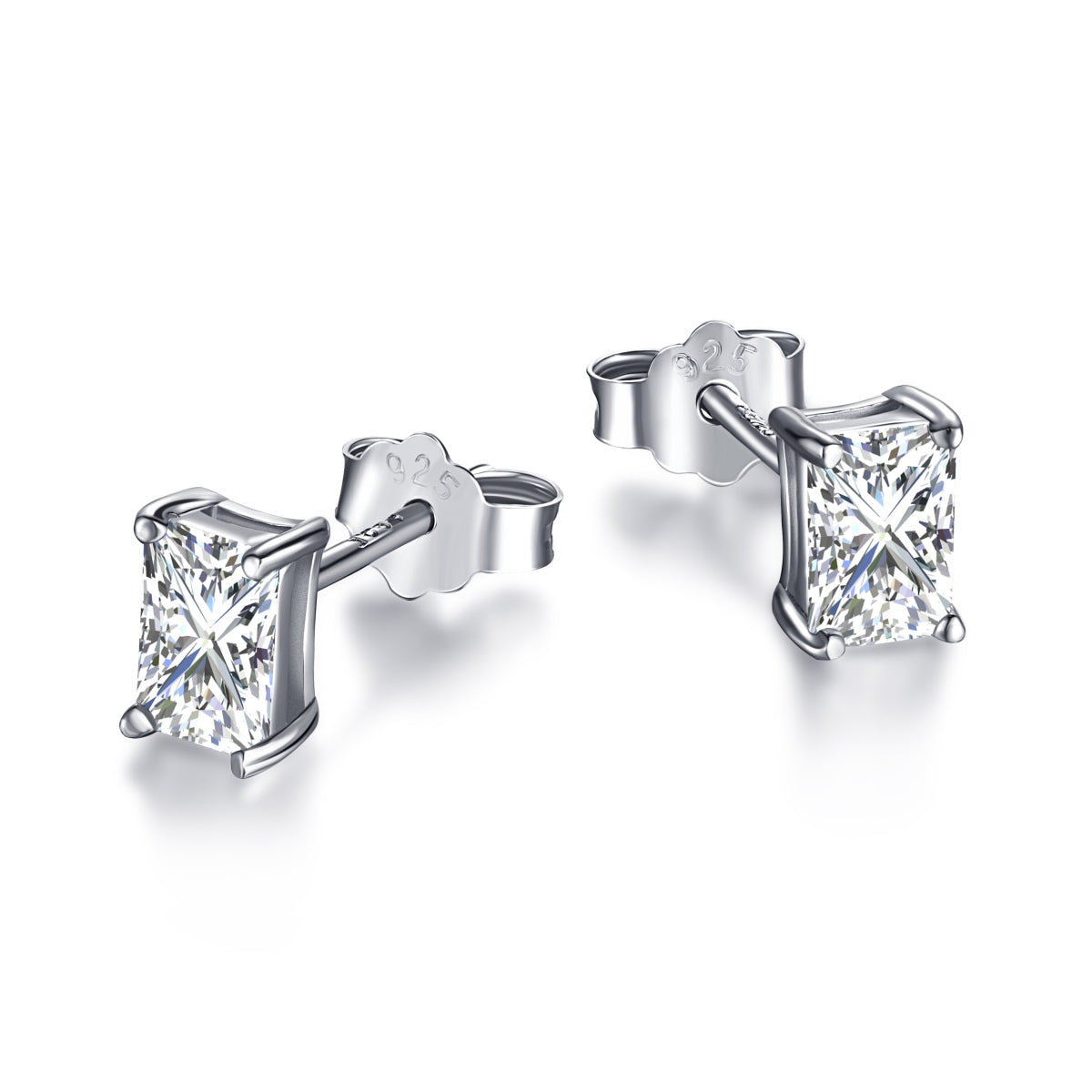 [Rose Tomorrow]Stylish Shiny Rectangular Center Stone Stud Earrings