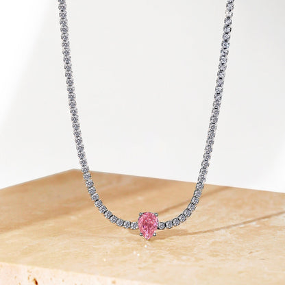 [Rose Tomorrow]1.0 carat Unique Pear Cut Tennis Necklace