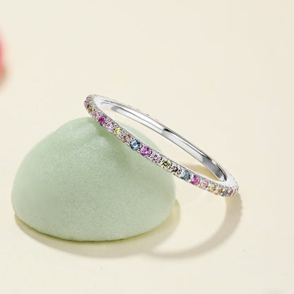 [Rose Tomorrow]Ornate Colorful Round Cut Tennis Ring