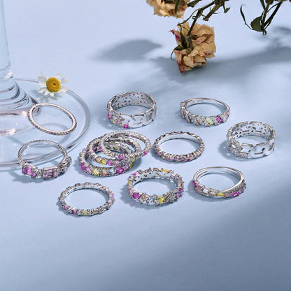 [Rose Tomorrow]Sparkling Colorful Round Cut Tennis Ring