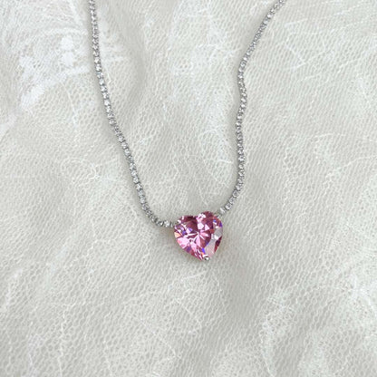 [Rose Tomorrow]8.0 Carat Versatile Colorful Sweet Heart-Shaped Tennis Necklace