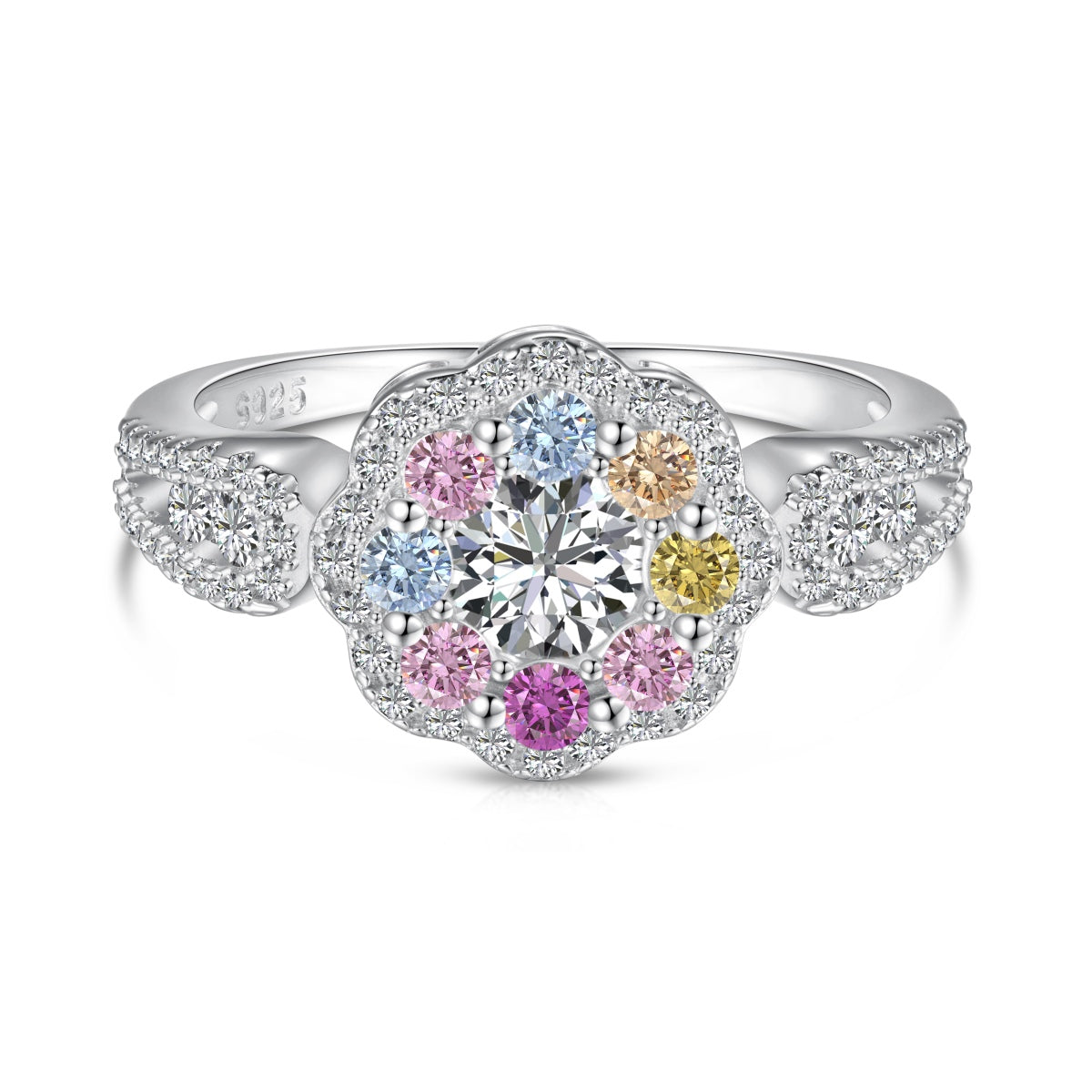 [Rose Tomorrow]Delicate Colorful Round Cut Flower Shape Wedding Ring