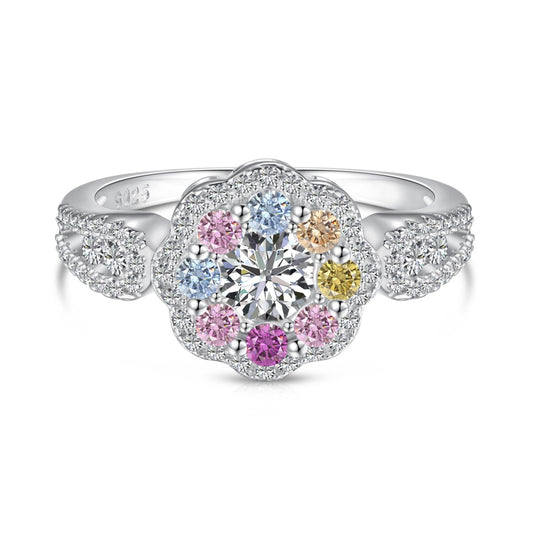 [Rose Tomorrow]Delicate Colorful Round Cut Flower Shape Wedding Ring