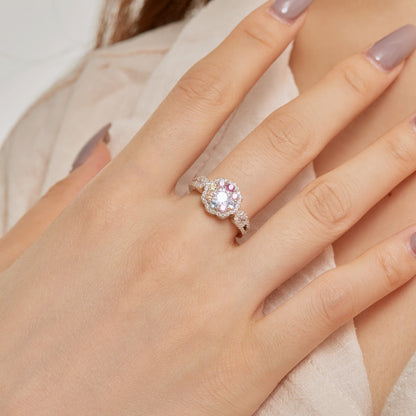 [Rose Tomorrow]Delicate Colorful Round Cut Flower Shape Wedding Ring