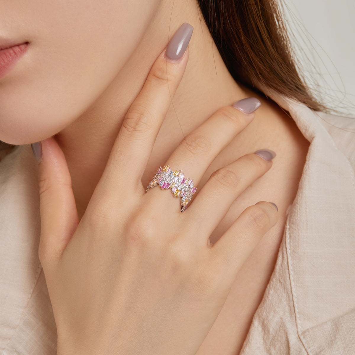 [Rose Tomorrow]Luxurious Colorful Radiant Cut Daily Ring