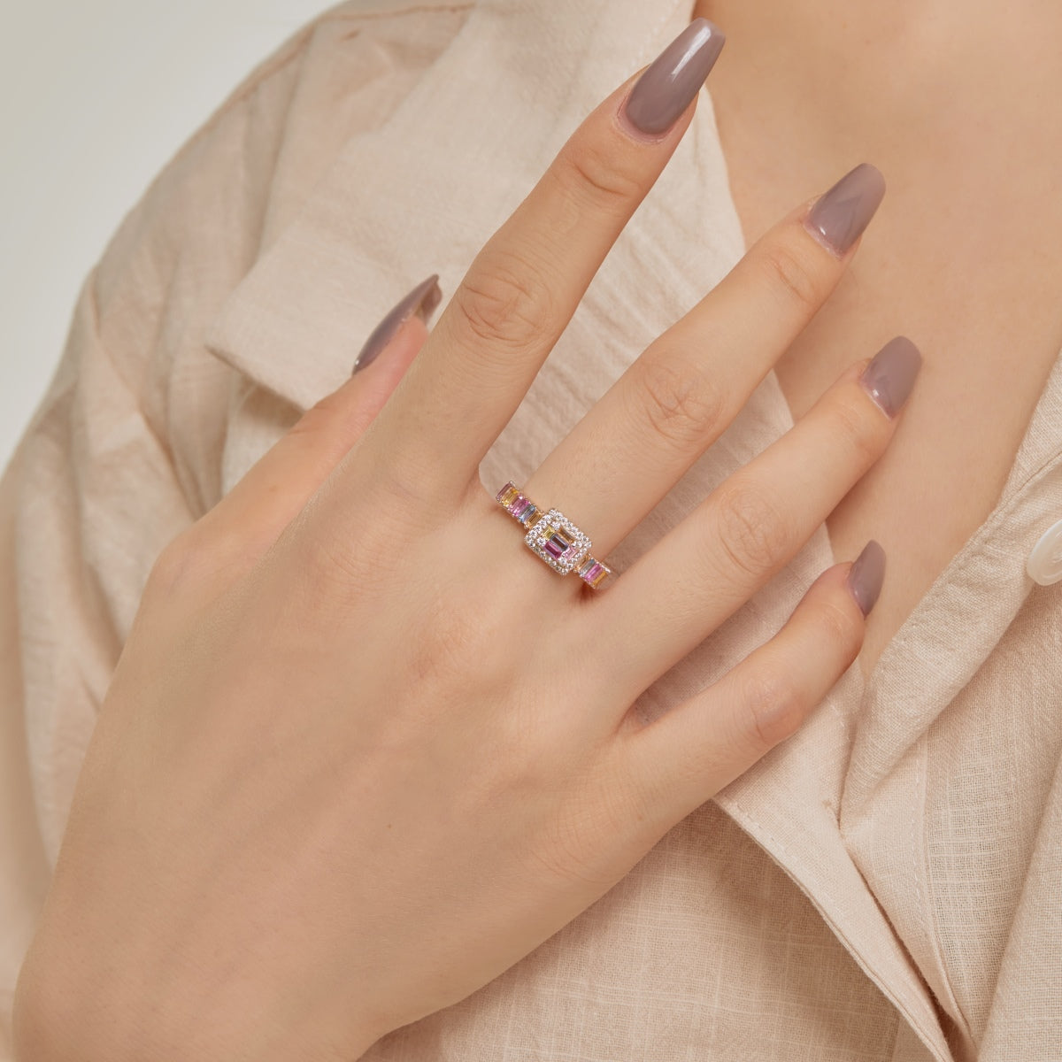 [Rose Tomorrow]Exquisite Colorful Radiant Cut Party Ring