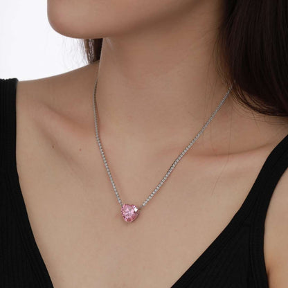 [Rose Tomorrow]8.0 Carat Versatile Colorful Sweet Heart-Shaped Tennis Necklace