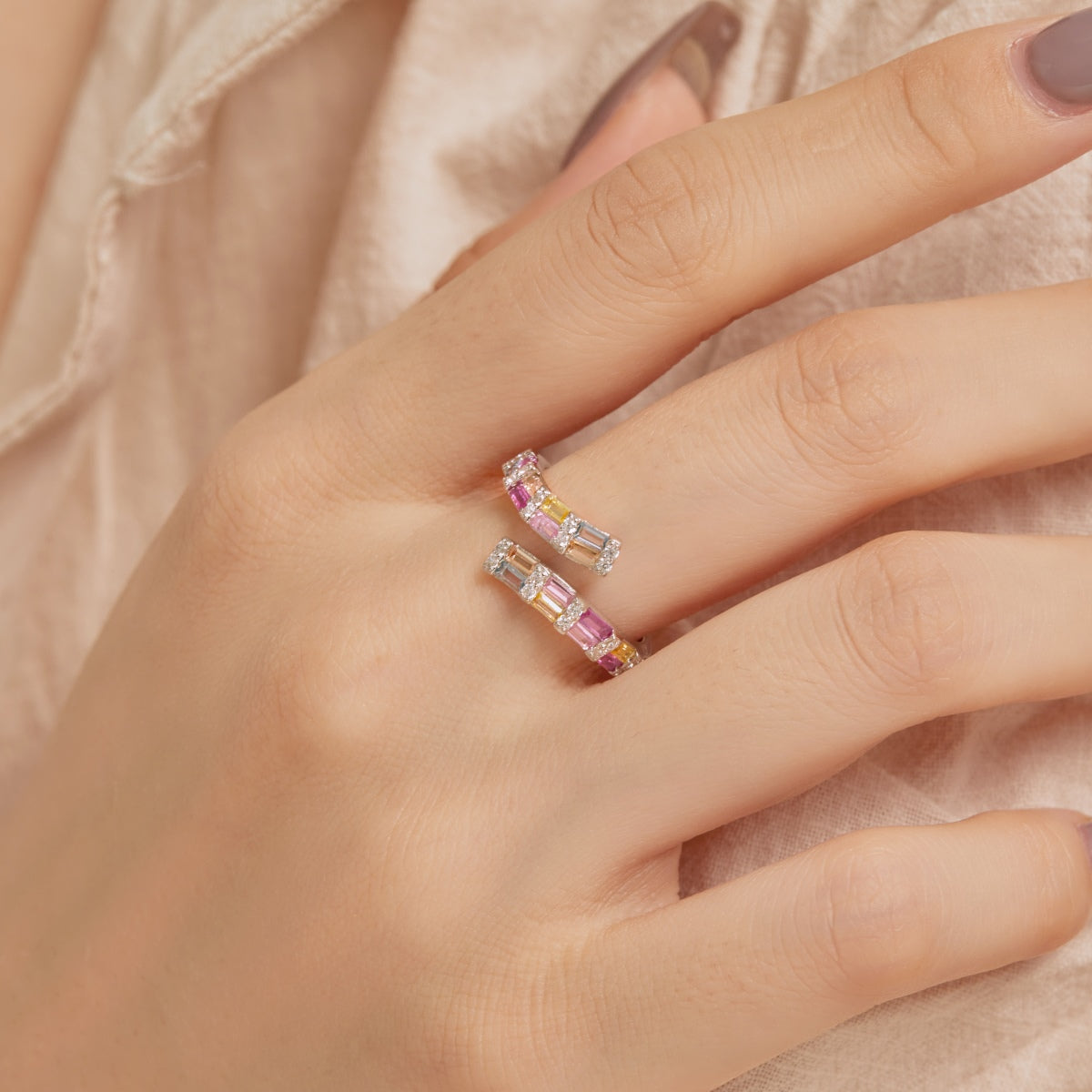 [Rose Tomorrow]Charming Colorful Radiant Cut Adjustable Daily Ring