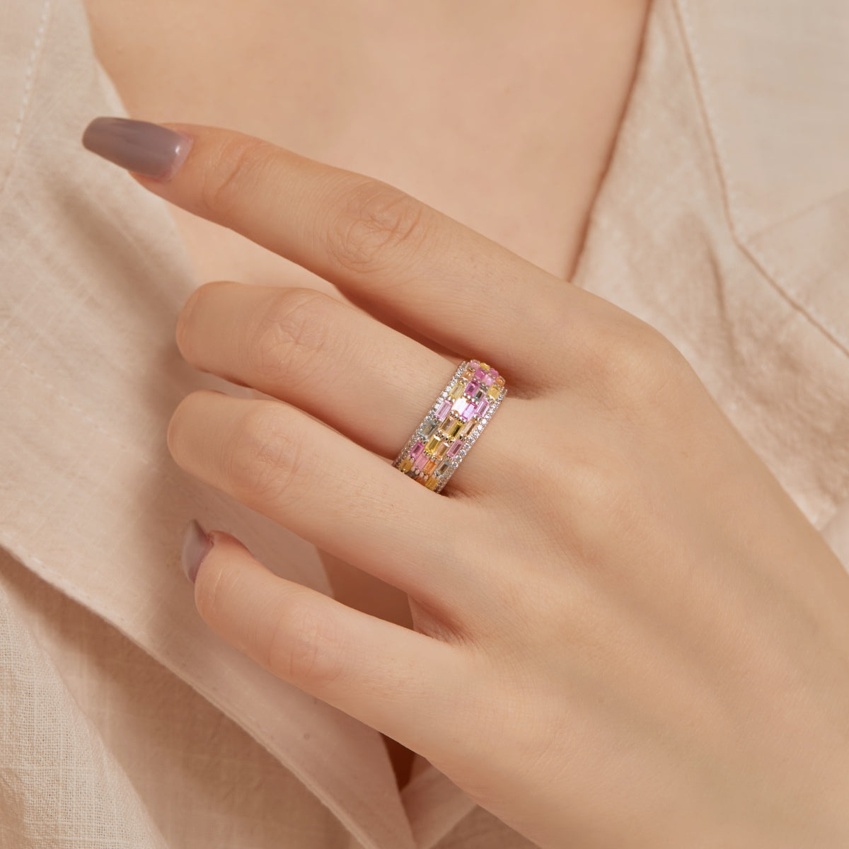 [Rose Tomorrow]Radiant Colorful Radiant Cut Daily Ring