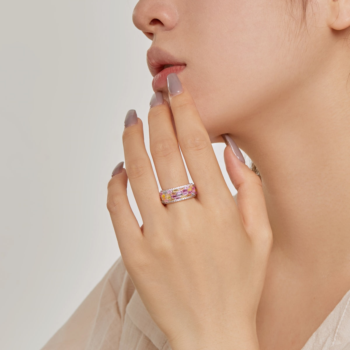 [Rose Tomorrow]Radiant Colorful Radiant Cut Daily Ring