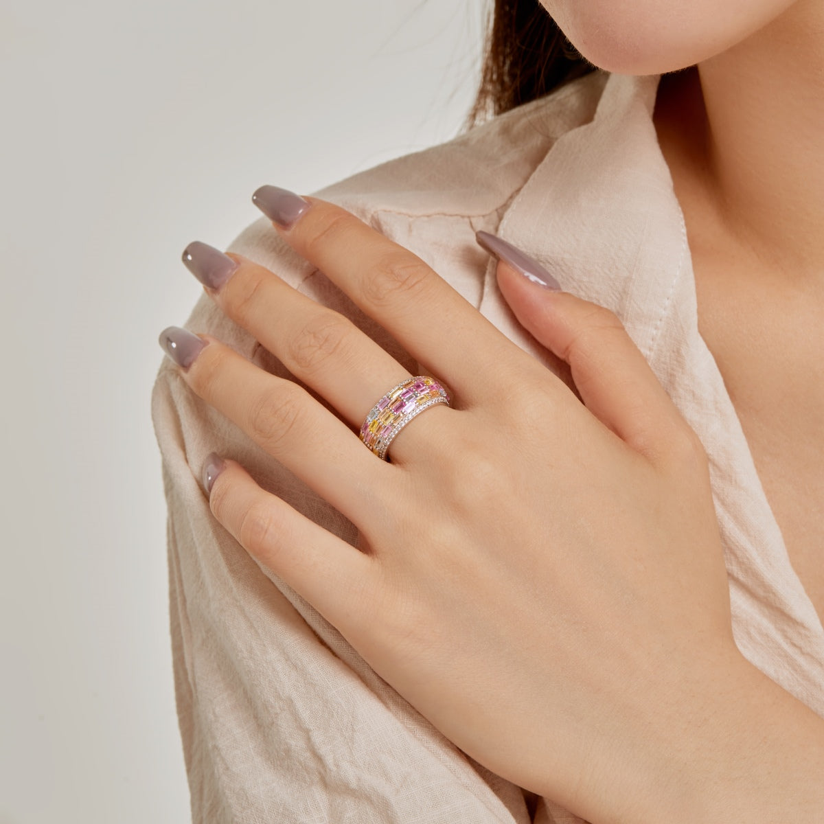 [Rose Tomorrow]Radiant Colorful Radiant Cut Daily Ring