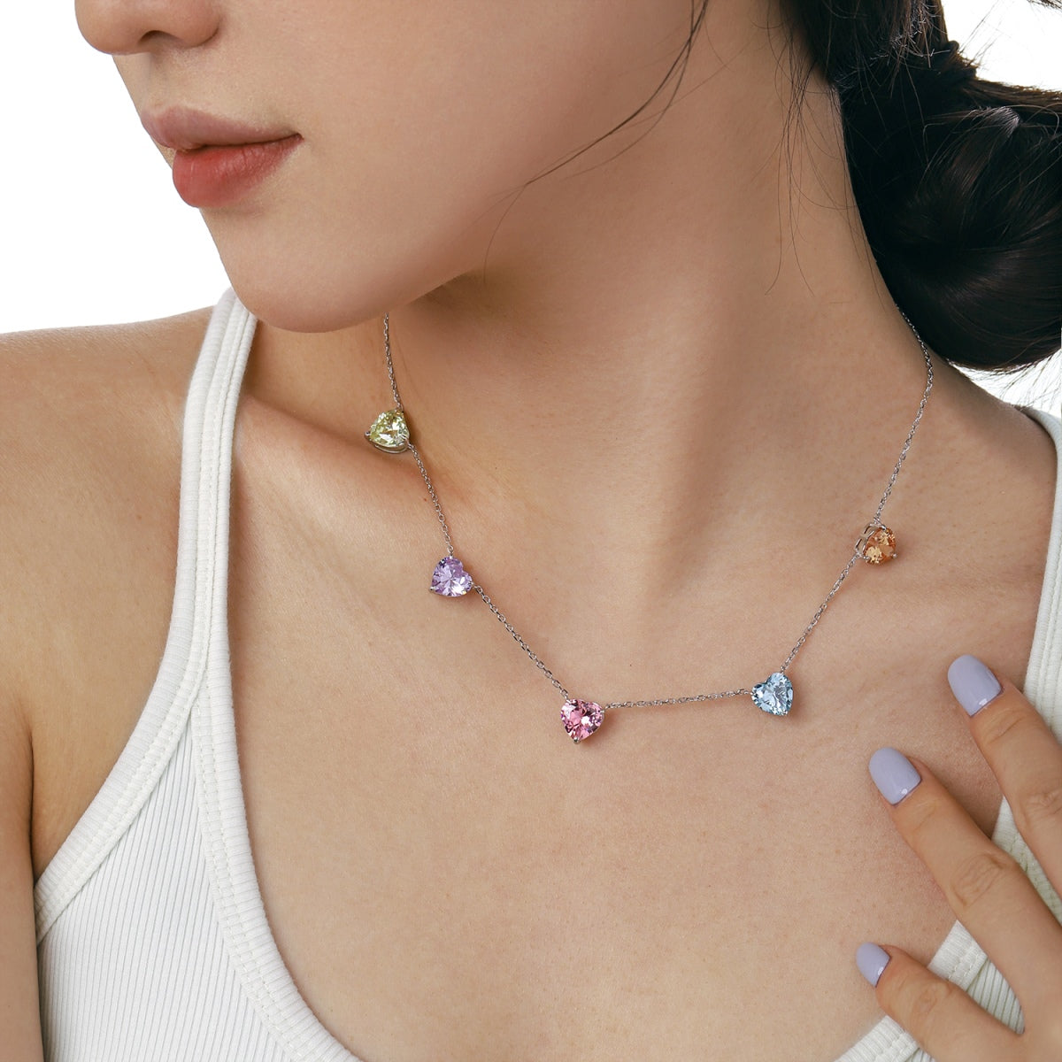 [Rose Tomorrow]Sparkling Colorful Heart Cut Necklace