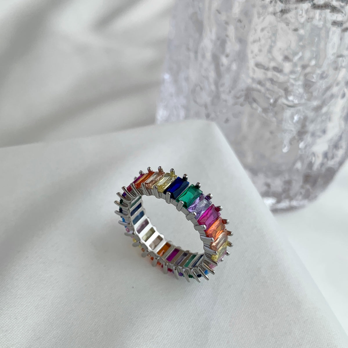 [Rose Tomorrow]Unique Colorful Radiant Cut RIng