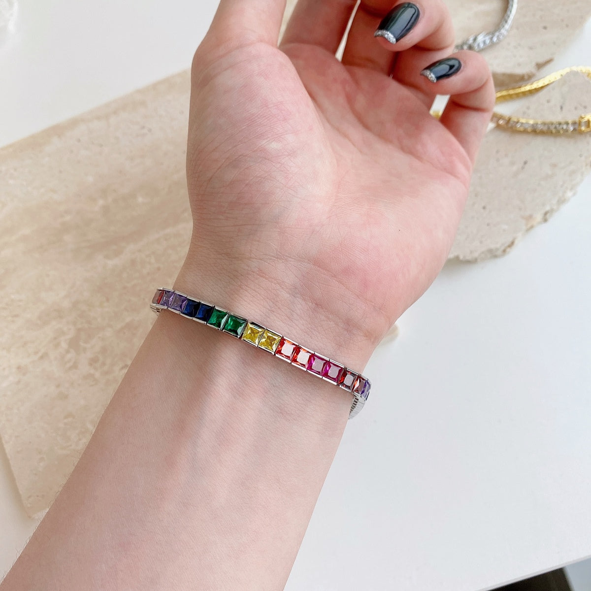 [Rose Tomorrow]Radiant Colorful Princess Cut Tennis Bracelet