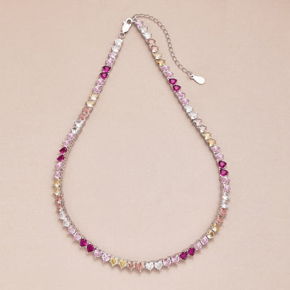 [Rose Tomorrow]Sparkling Colorful Full Heart Tennis Necklace