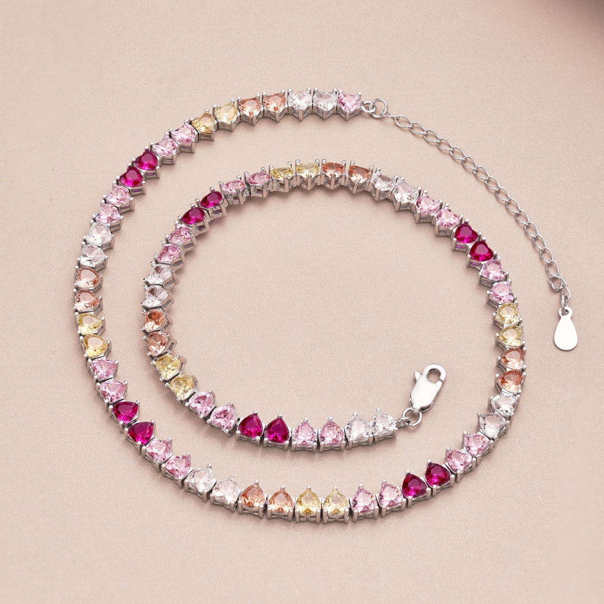 [Rose Tomorrow]Sparkling Colorful Full Heart Tennis Necklace