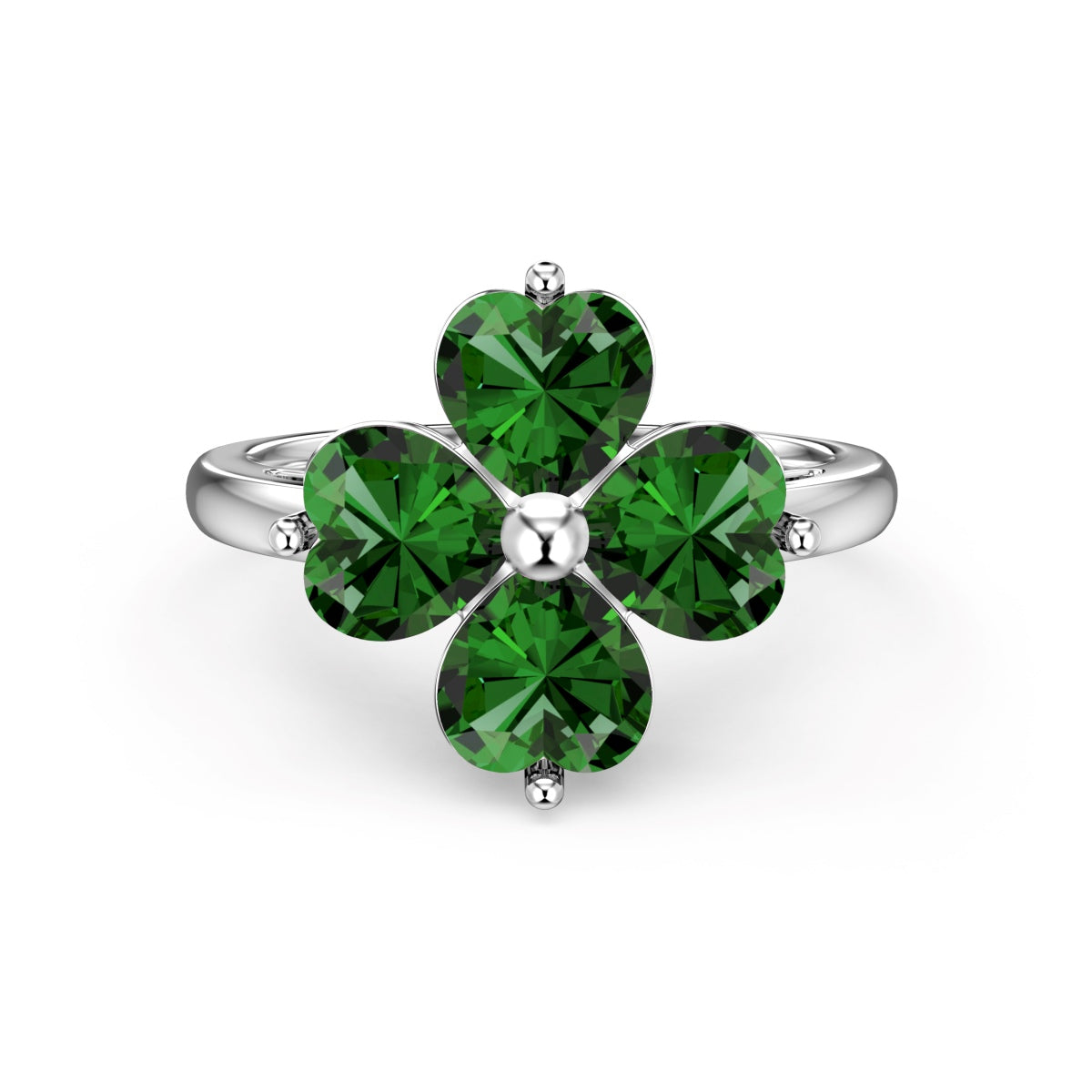 [Rose Tomorrow]Heart-shaped Four-Leaf Clover Ball Ring