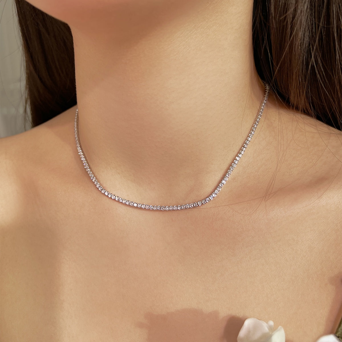 [Rose Tomorrow]Delicate Round Shape Tennis Necklace