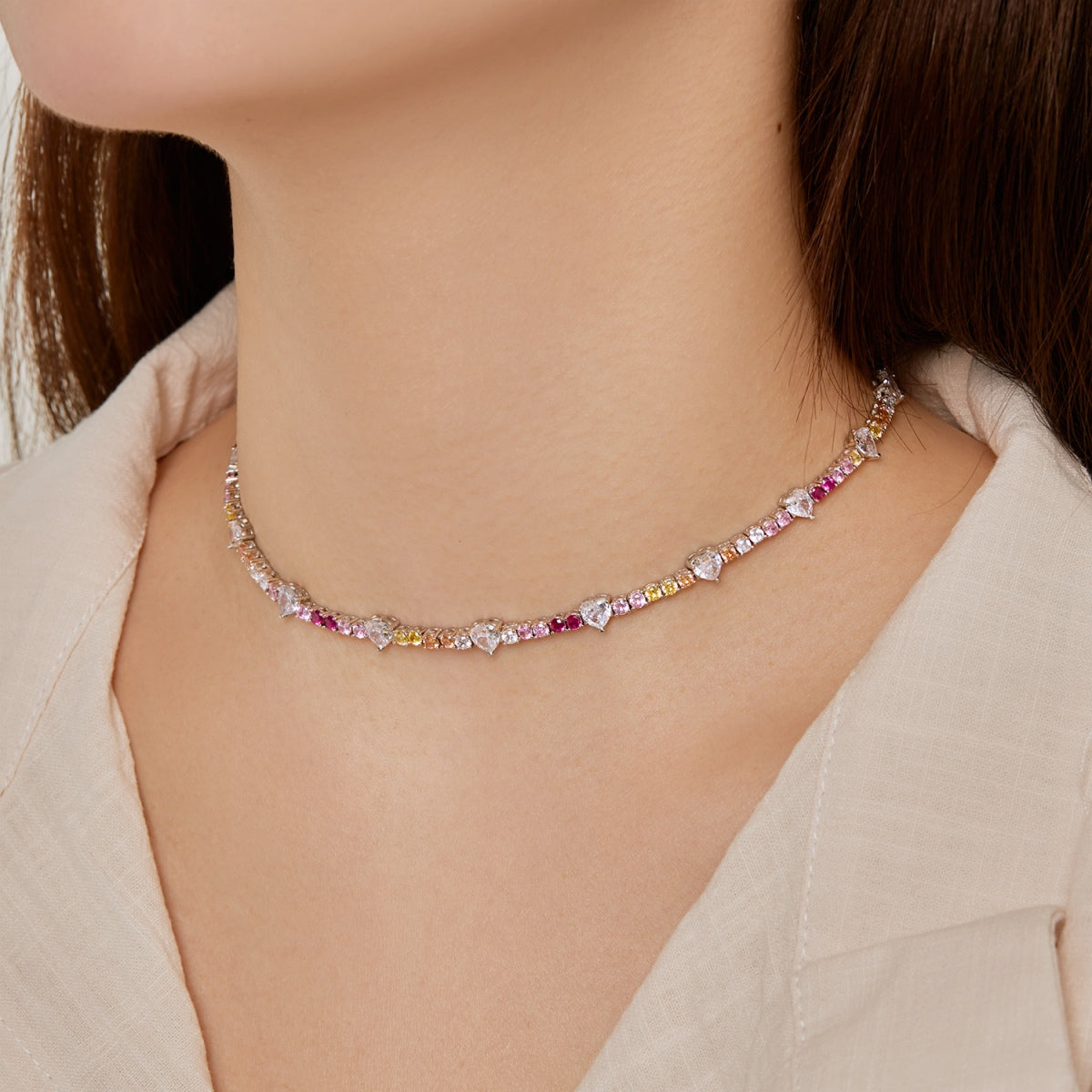 [Rose Tomorrow]Delicate Colorful Rainbow Tennis Chain