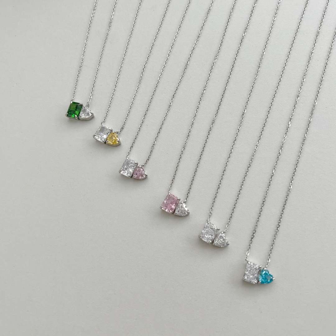 [Rose Tomorrow]Dazzling Square & Heart Shape Necklace