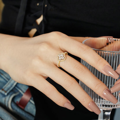 [Rose Tomorrow]Four Leaf Clover Flower Design Ring