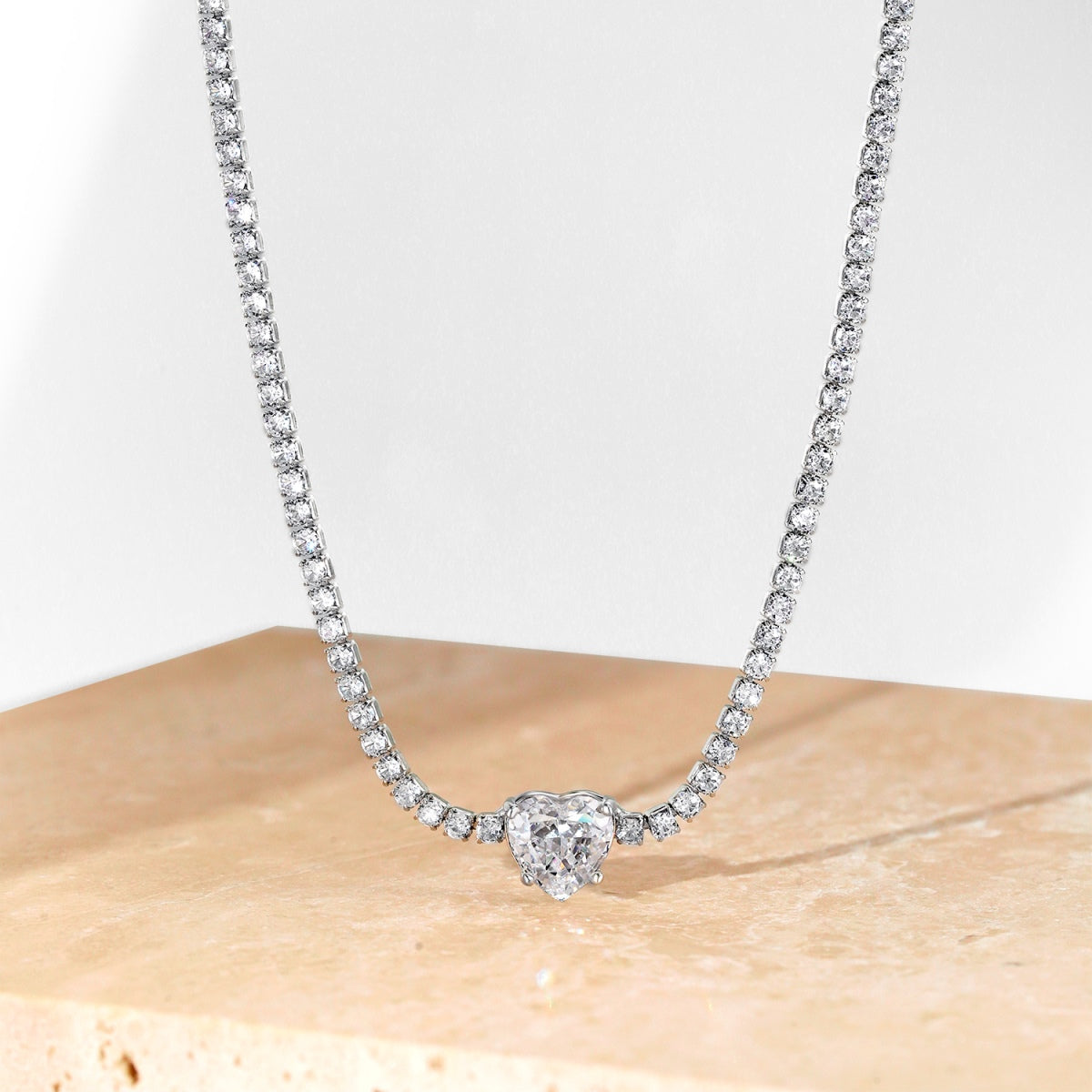 [Rose Tomorrow]2.0 Carat Sparkling Tennis Heart Cut Necklace