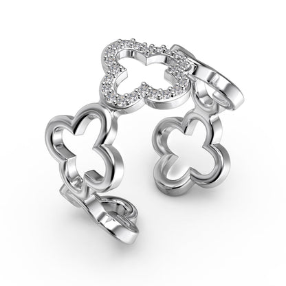 [Rose Tomorrow]Hollow Design Four-Leaf Clover Flower Shape Ring