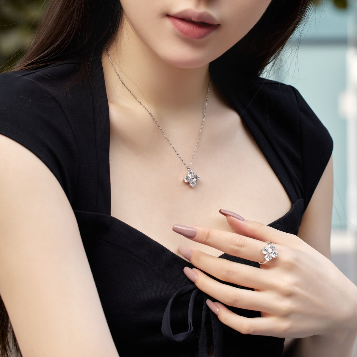 [Rose Tomorrow]Four-Leaf Clover And Eight-Pointed Star Necklace