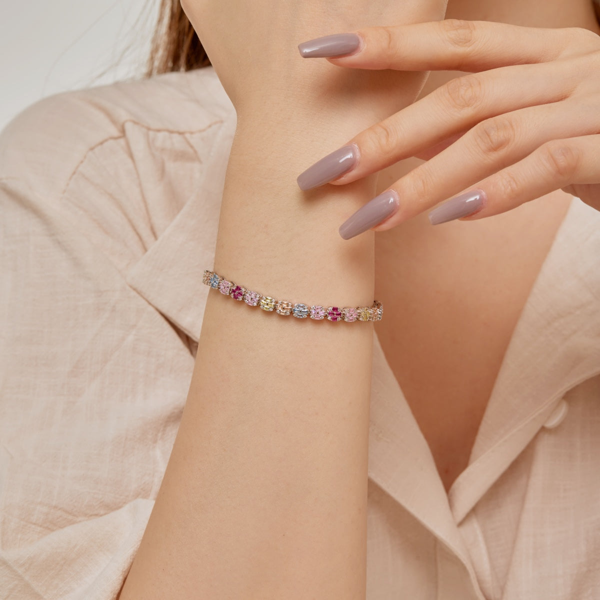 [Rose Tomorrow]Delicate Colorful Emerald Cut Daily Bracelet