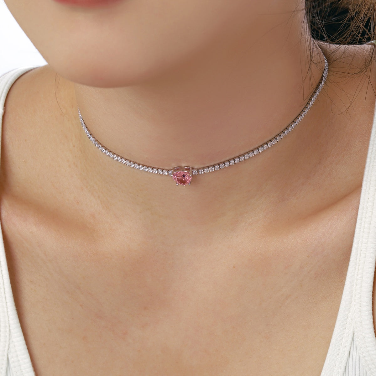 [Rose Tomorrow]2.0 Carat Sparkling Tennis Heart Cut Necklace