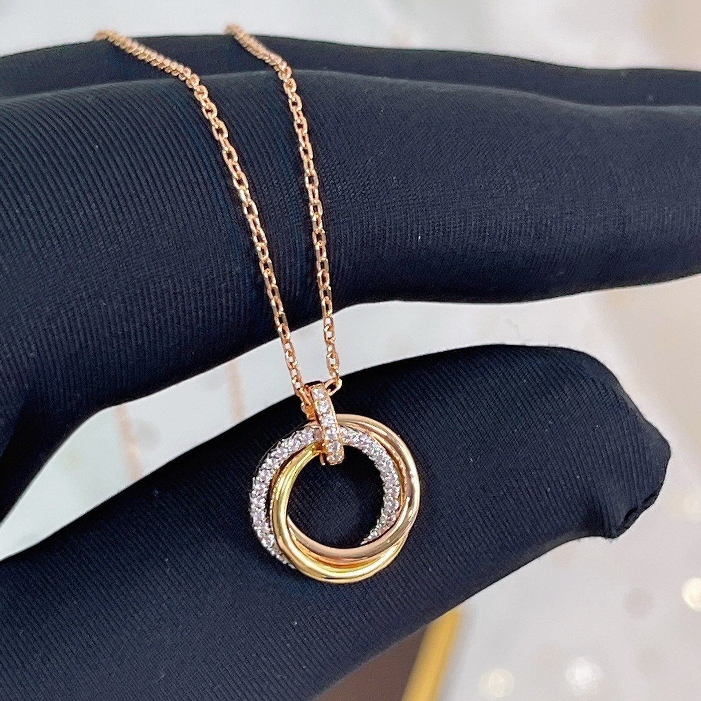 [Rose Tomorrow]TRINITY NECKLACE SILVER GOLD PINK GOLD DIAMONDS