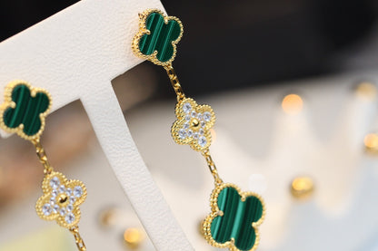 [Rose Tomorrow]CLOVER EARRINGS GOLD MALACHITE DIAMOND 3 MOTIF