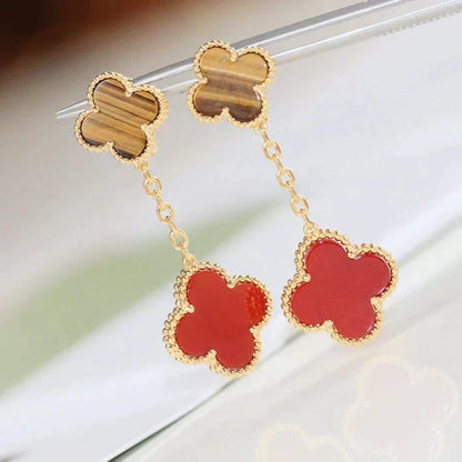 [Rose Tomorrow]CLOVER  2 MOTIF  TIGER EYE CARNELIAN EARRINGS