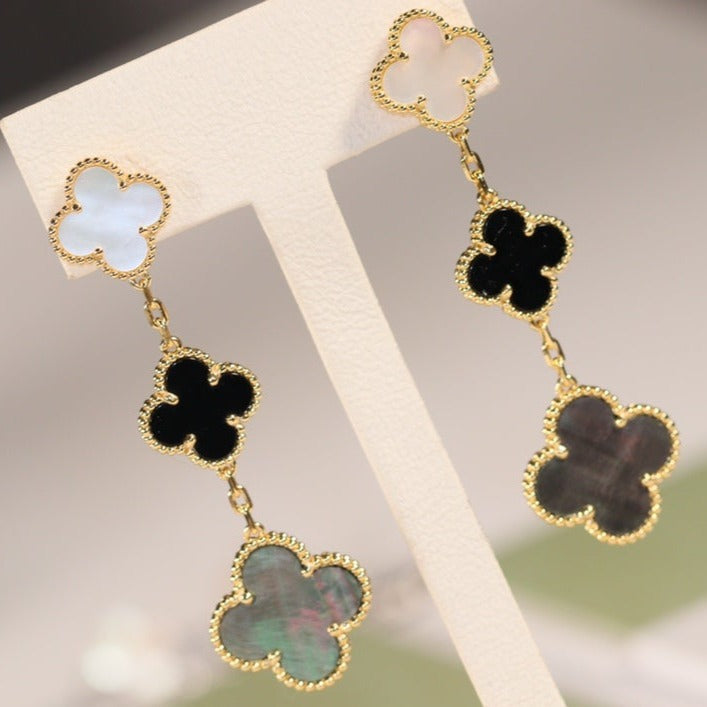 [Rose Tomorrow]CLOVER EARRINGS GOLD ONYX MOP 3 MOTIF