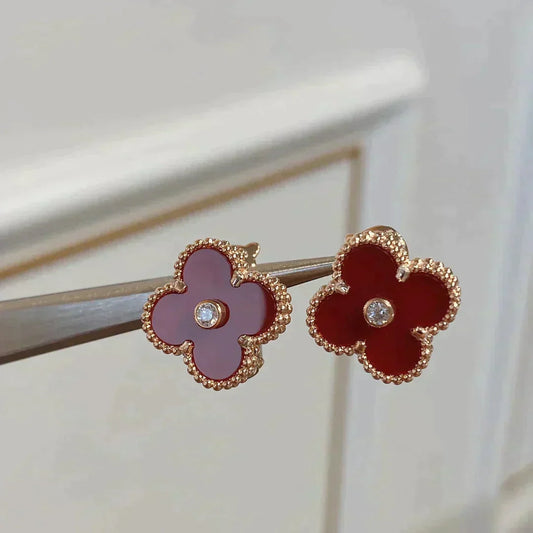 [Rose Tomorrow]CLOVER MEDIUM 1 MOTIFS CARNELIAN  DIAMOND earrings