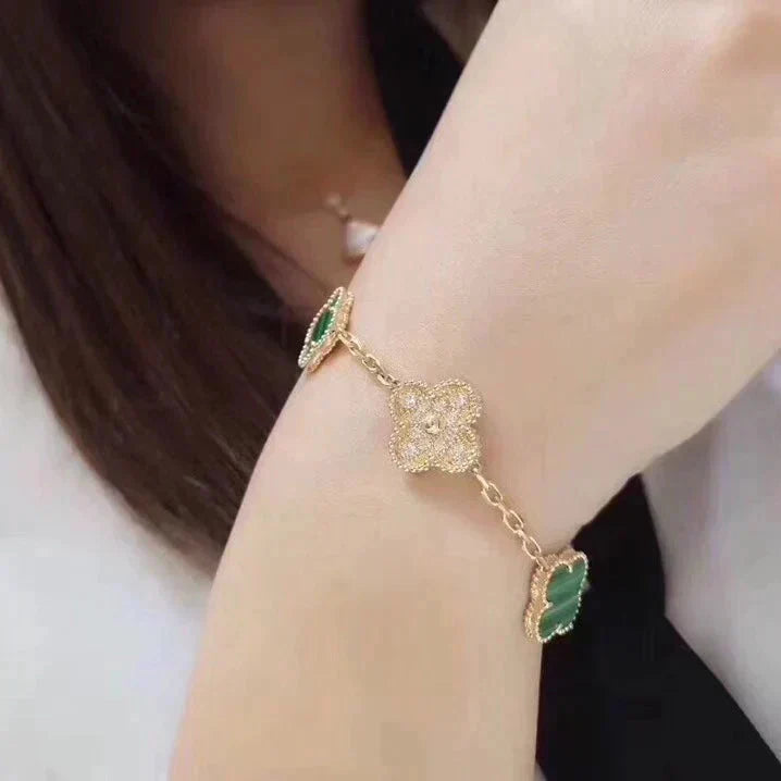 [Rose Tomorrow]CLOVER  5 MOTIF MALACHITE DIAMOND BRACELET