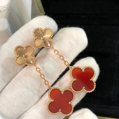 [Rose Tomorrow]CLOVER 2 MOTIF  LASER CARNELIAN EARRINGS