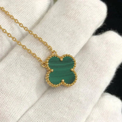 [Rose Tomorrow]CLOVER 15MM MALACHITE SINGLE FLOWER  NECKLACE