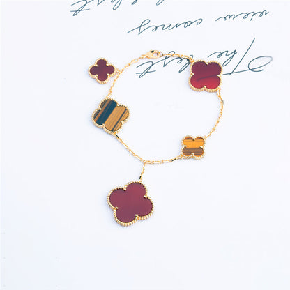 [Rose Tomorrow]CLOVER BRACELET 5 MOTIFS CARNELIAN TIGER EYE