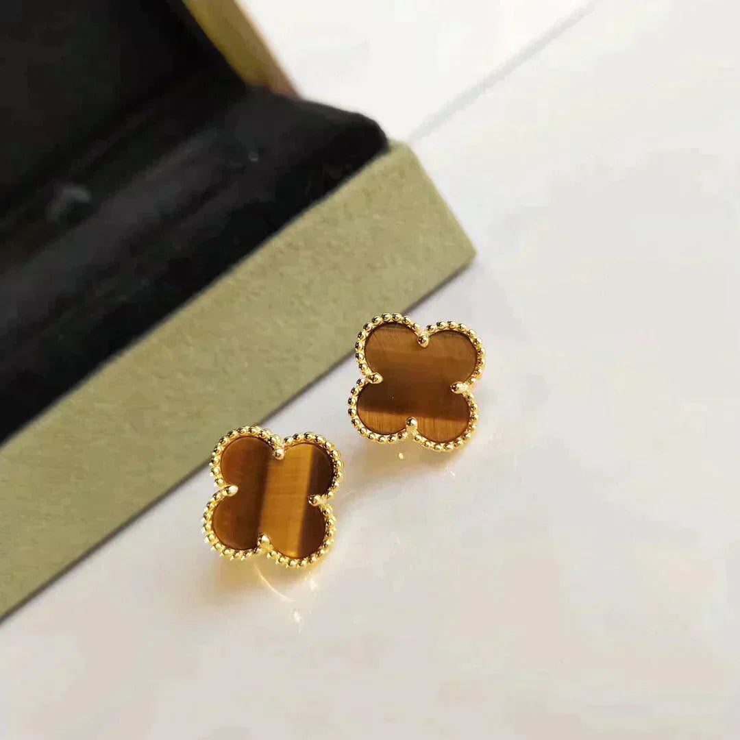 [Rose Tomorrow]CLOVER MEDIUM 1 MOTIFS TIGER EYE EARRINGS