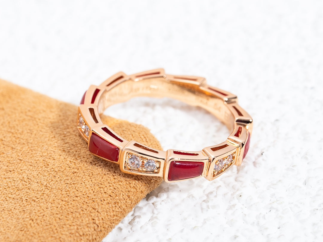 [Rose Tomorrow]SERPENTI RING PINK GOLD CARNELIAN DIAMOND 3MM