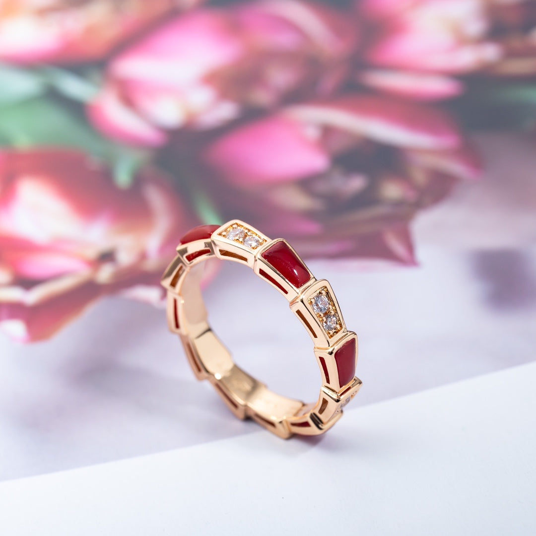 [Rose Tomorrow]SERPENTI RING PINK GOLD CARNELIAN DIAMOND 3MM