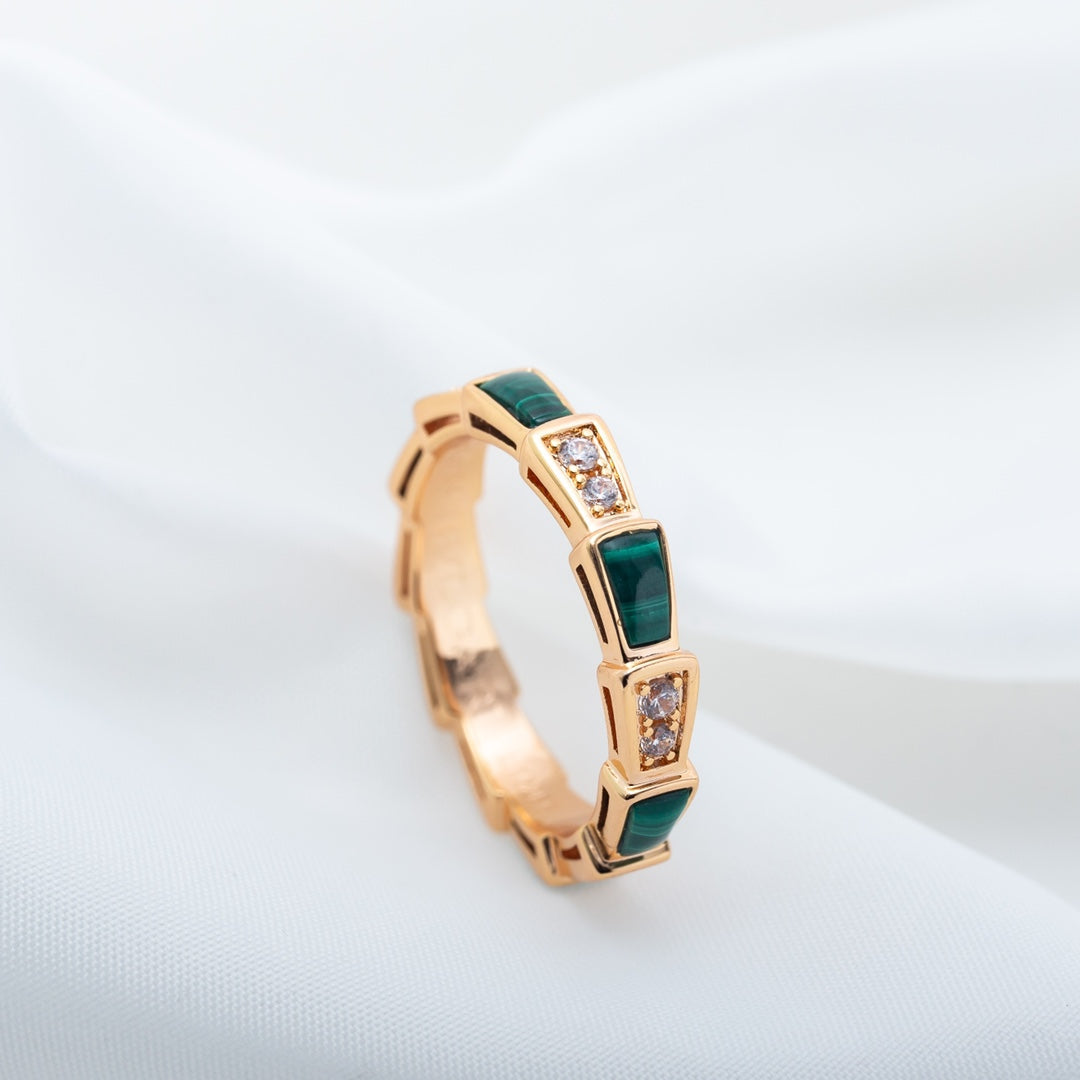 [Rose Tomorrow]SERPENTI RING PINK GOLD MALACHITE DIAMOND 3MM